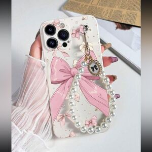 Pink Bow IPhone 16 Pro Max Case with Pearl Charm